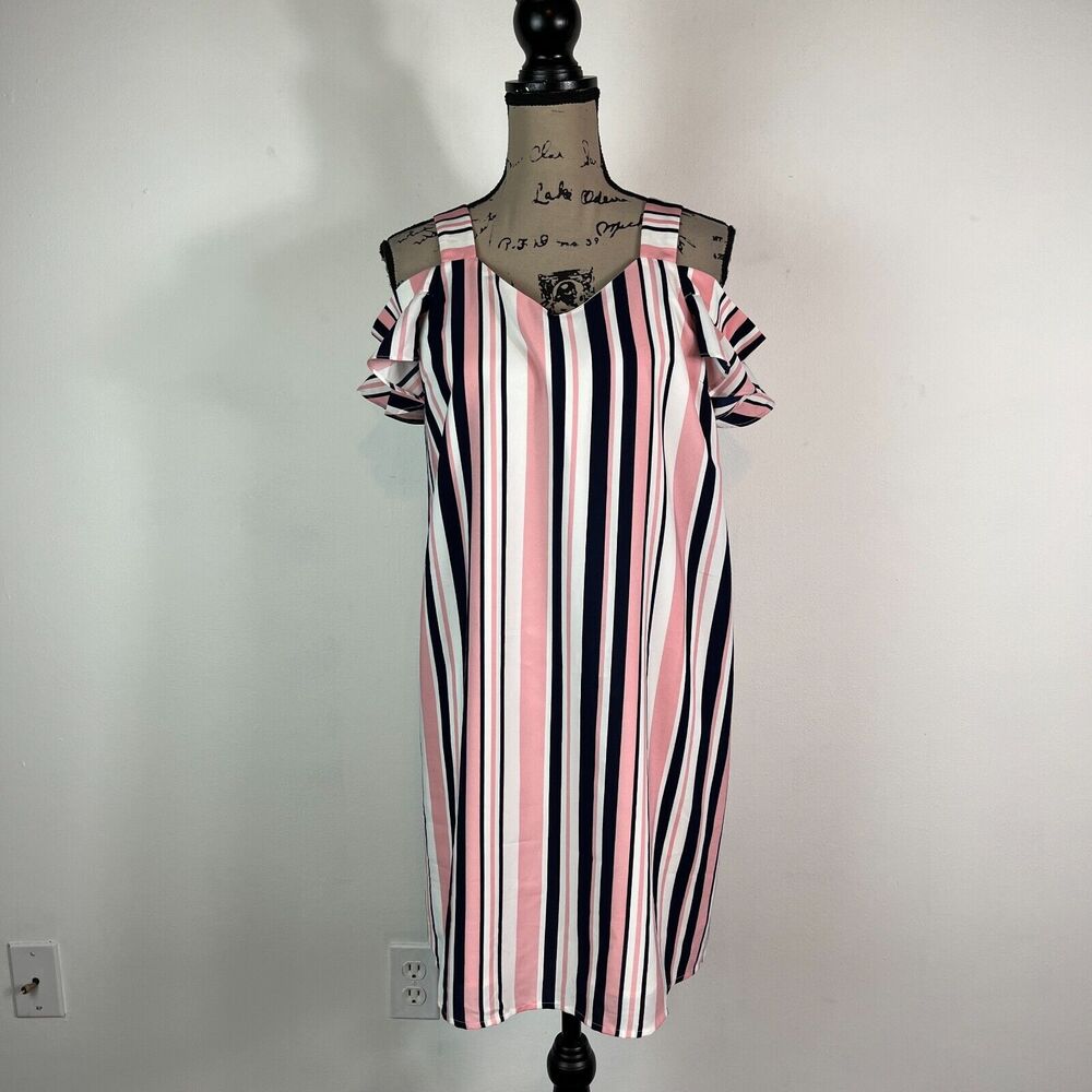 Skies Are Blue NWOT Pink Medium Striped off-the-shoulder Mini Dress Size M
